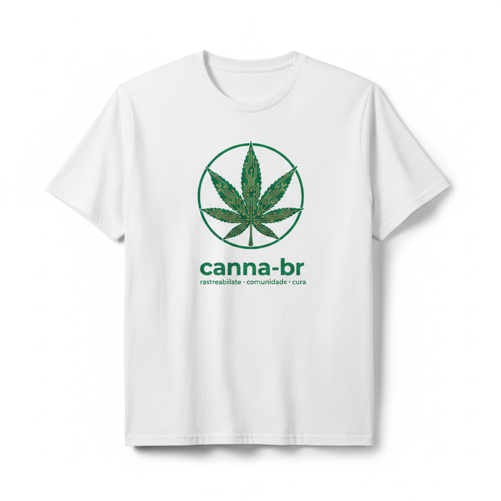 Aplicação da marca em camiseta — logotipo circuit-leaf estampado em vestuário escuro